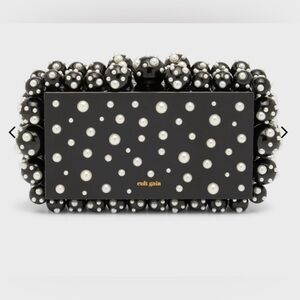 cult gaia Black Pearl-Studded Acrylic Clutch